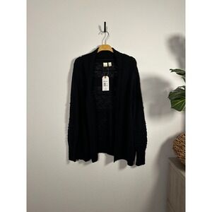 NWT Roxy Black Knit Cardigan Sweater Open Front Casual Duster Size XS